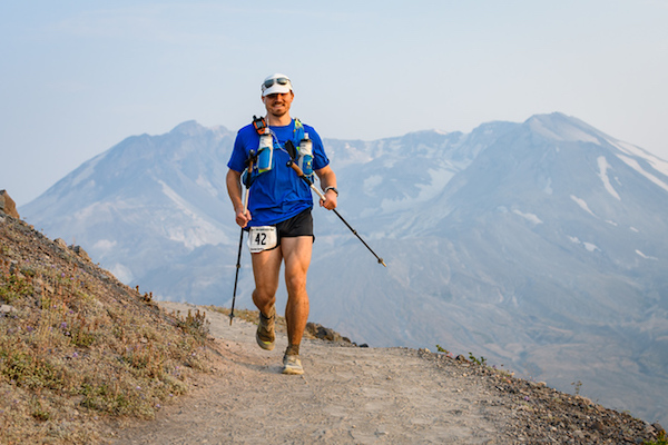 Image from Johnston Ridge of myself running and the crater.